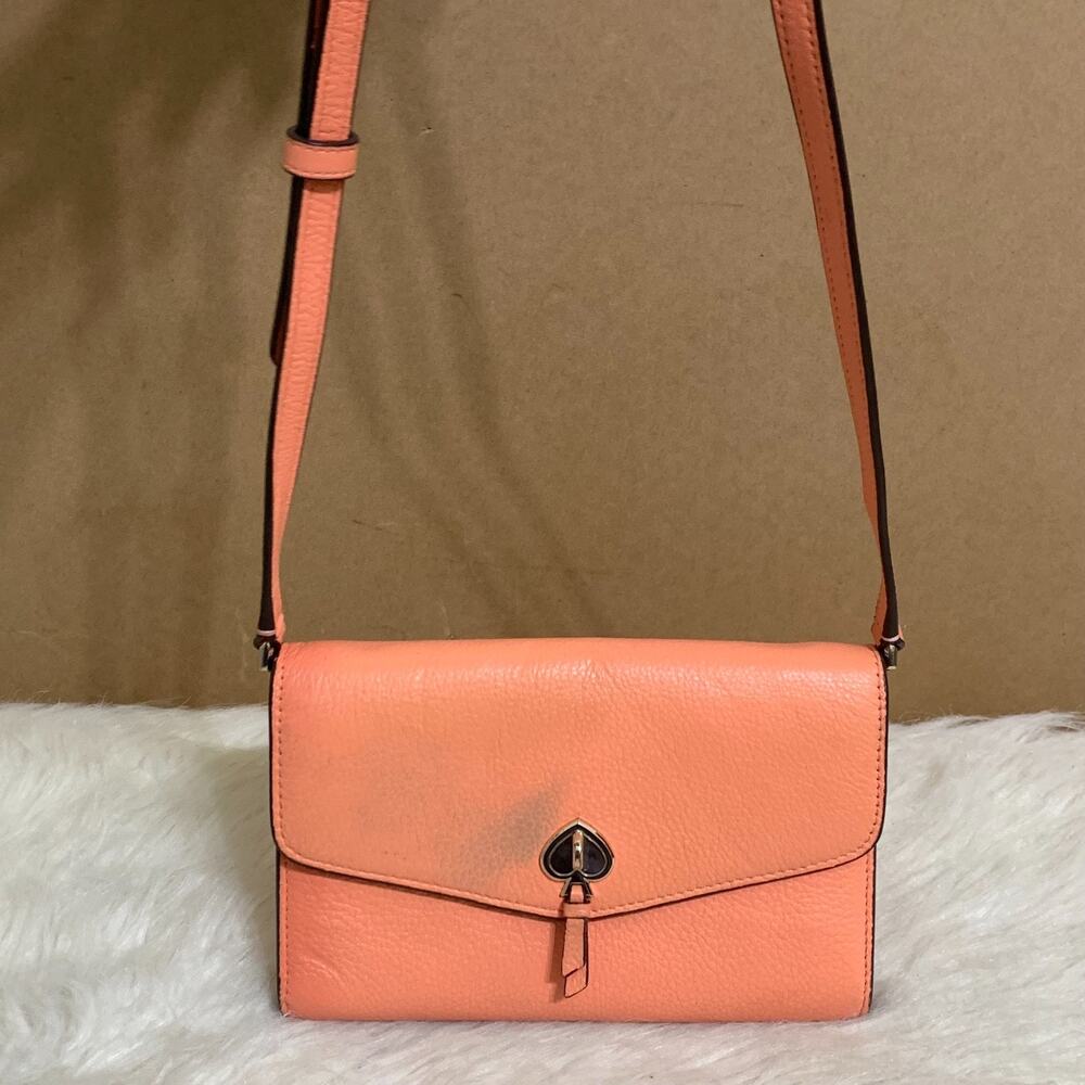 KATE SPADE Melon Pebbled Leather MARTI Large Slim Flap Wallet w/XBody Strap